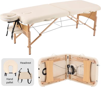 Professionele Draagbare Massagebank - Opvouwbaar & Verstelbaar - Breed Beige Model voor Therapie en Schoonheidssalons