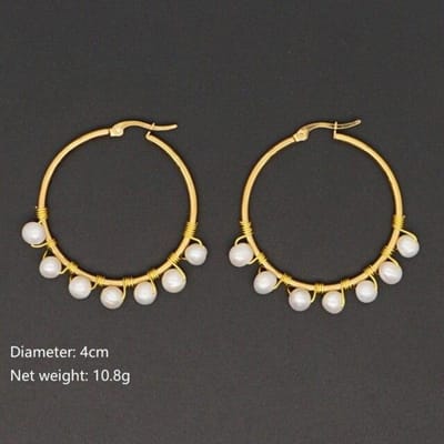 Vergulde Hoepeloorbellen Voor Vrouwen Sieraden Boheemse Mode Parels Oorbel Zoetwaterparel Oorbellen Groothandel beige