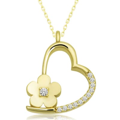 925 Zilver Dames Ketting - Hart met Bloemen - Goud Verguld - Elegant - Handgemaakt