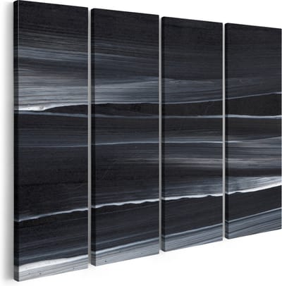 Artaza Canvas Schilderij Vierluik Abstracte Kunst - Zwart met Witte Lijnen - 160x120 - Groot - Foto Op Canvas - Canvas Print