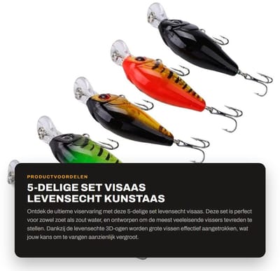 Dailygoods- Crankbait Set 5-delig - Levensechte 3D-ogen - Kunststof - Topwater/Swimbait - Drielingen - Geschikt voor zoet/zout water - Kunstaas