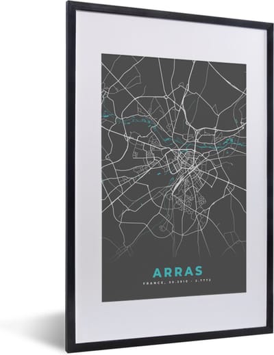 Fotolijst incl. Poster - Frankrijk - Kaart - Arras - Plattegrond - Stadskaart - 40x60 cm - Posterlijst