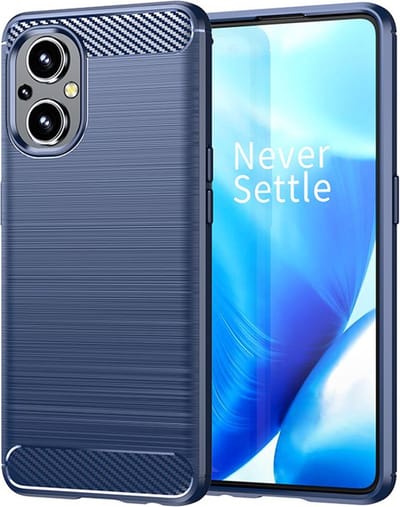 MobyDefend Hoesje - Geschikt voor Oppo Reno 8 Lite - TPU Backcover - Geborstelde Metaal & Carbon-Look - Blauw