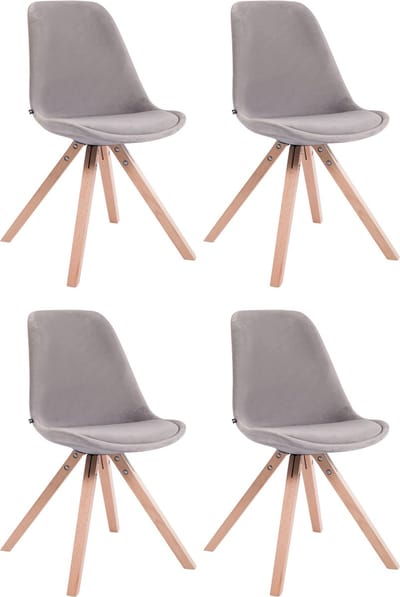 CLP Toulouse Set van 4 Stoelen - Vierkant frame - Fluweel grijs natura