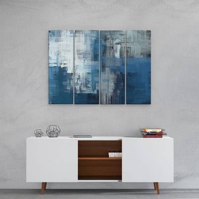 Artaza Canvas Schilderij Vierluik Abstracte Kunst - Blauw Witte Penseelstreken - 80x60 - Foto Op Canvas - Canvas Print
