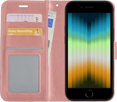 Hoesje - Met Pasjeshouder - Geschikt voor Apple iPhone SE (2022) - Luxe Bookcase Portemonee - Flip Case - Kunstleer Book Case - Flipcase - Book Cover - Walletcase - Portemonneehoes - Rosé goud
