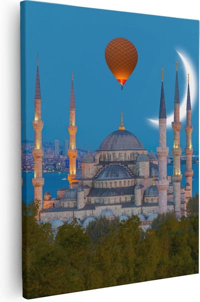 Artaza Canvas Schilderij Moskee Istanbul - 40x50 cm - Islamitische Wanddecoratie - Muurdecoratie Woonkamer - Kamer Accessoires Skyline