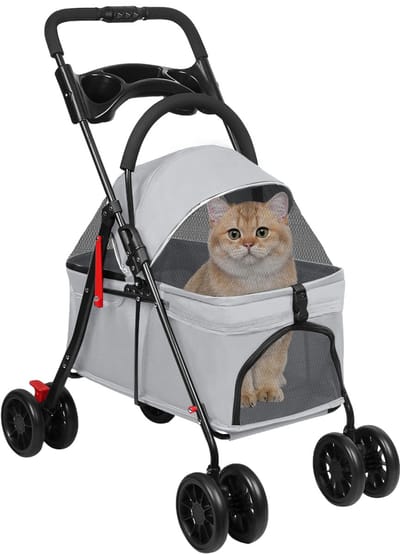 PIPIPOXER Huisdier wandelwagen-reiswagen huisdier-Hondenwagen voor kleine honden en katten tot 15kg-s - boodschappenmand en gaasraam-Vouwen en scheiden met één klik-Oxfordstof-grijs