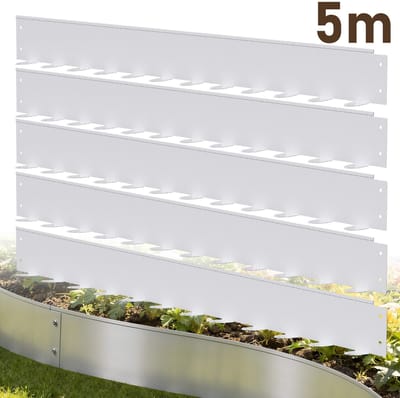 Grasrand Borderranden van Metaal - 5 Zilveren Tuinranden van 100cm x 5cm - Tot 5m Robuuste Gazonrand - Incl. 60 Plaatspikes