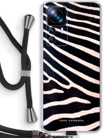 Case Company® - Hoesje met koord geschikt voor Xiaomi 12T hoesje met Koord - Zebra - Telefoonhoesje met Zwart Koord - Bescherming aan alle Kanten en Over de Schermrand