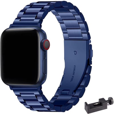Stravo Stalen bandje - Geschikt voor Apple Watch 42mm (Series 11/10), 41mm (Series 9/8/7), 40mm (Series 6/5/4, SE 1/2/3), 38mm (Series 3/2/1) - RVS Horlogebandje - Blauw