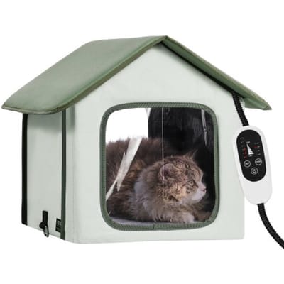 VEVOR Kattenhuis 35x34x40 cm, Kattenhuis, Kattengrot, Kattenverblijf gemaakt van 600D Oxford-stof met verwarmd kussen, temperatuurverhoging tot 20 °C, voor de winter, groen (klein)