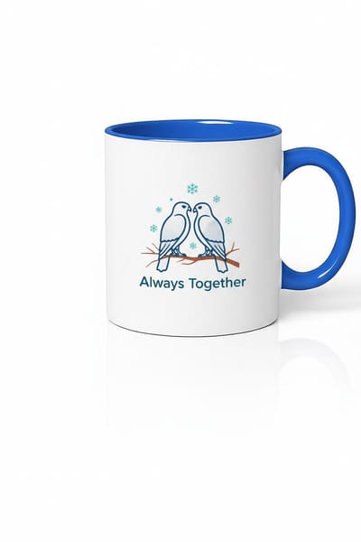Mok 'Always Together' met Liefdesvogels & Winterse Sneeuwvlokken - Blauw Wit Cadeau