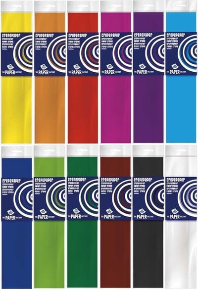 12x Crepe papier gekleurd basis pakket 250 x 50 cm - Knutselen met papier - Knutselspullen