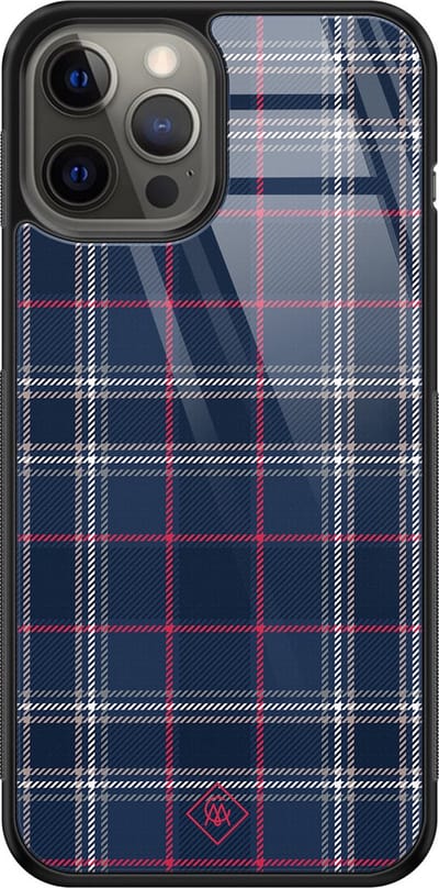 Casimoda® hoesje - Geschikt voor iPhone 12 Pro Max - Tartan Blauw - Luxe Hard Case Zwart - Backcover telefoonhoesje - Blauw