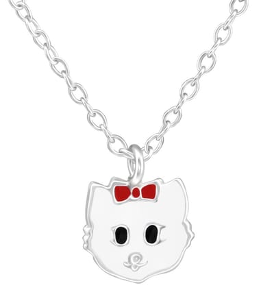 Joy|S - Zilveren kat poes hanger 8 x 8 mm inclusief ketting 39 cm - voor kinderen