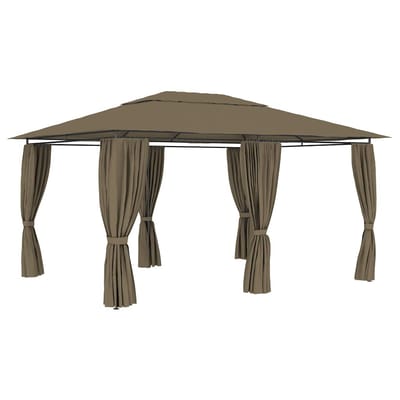 vidaXL - Tuinpaviljoen - met - gordijnen - 180 - g/m² - 4x3 - m - taupe