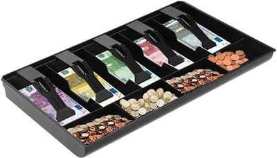 Kassalade met 9 vakken, 41 x 25 x 4 cm, Verwijderbare Geldlade voor Register en Muntenbeheer