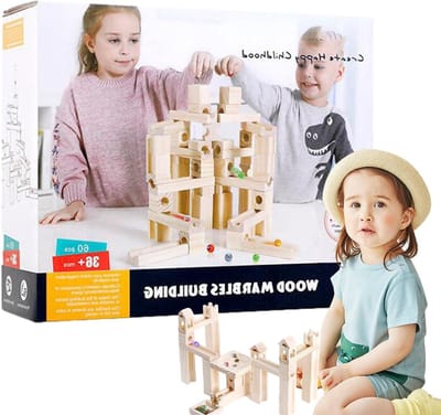 Houten Knikkerbaan - Educatief Puzzelspel - Ruimtelijk Inzicht Ontwikkelen - Gladde Handgepolijste Afwerking - 256 x 244 x 104 cm