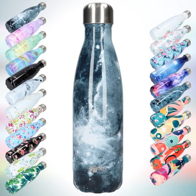 FBFS27, Thermosfles, Drinkfles, Waterfles - Modern & Slank Design - Thermos Fles voor de Warme en Koude Dagen - Dubbelwandig - Robuuste Thermoskan - 500ml - Dark Sea Galaxy - Donkere Sterrenhemel
