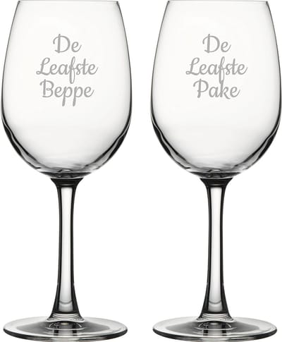Gegraveerde witte wijnglas 36cl De Leukste Pake- De Leukste Beppe