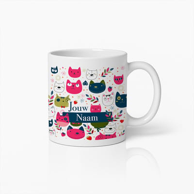 Gepersonaliseerde Schattige Kattenmok Met Naam – Kleurrijk Kattenontwerp Koffiekop – Perfect Cadeau Voor Kattenliefhebbers