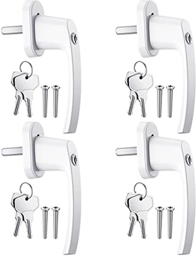Set van 4 witte aluminium raamgrepen met sleutel – Inclusief 8 schroeven en 8 sleutels – Geschikt voor ramen en balkondeuren
