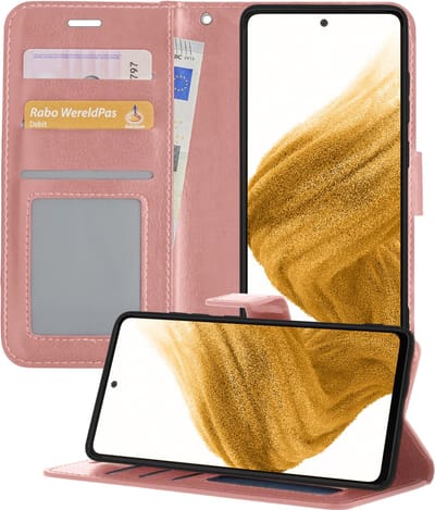 Hoesje - Met Pasjeshouder - Geschikt voor Samsung Galaxy A53 - Luxe Bookcase Portemonee - Flip Case - Kunstleer Book Case - Flipcase - Book Cover - Walletcase - Portemonneehoes - Telefoonhoesjes - Rosé goud