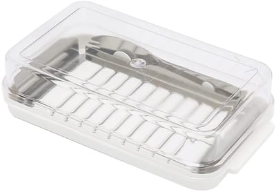 Dailygoods- Botersnijdercontainer Roestvrij Staal - Onbreekbare Plastic Deksel - Boterhouder met Mes - Duurzaam - Grote Capaciteit - Glad en Dikte Randen