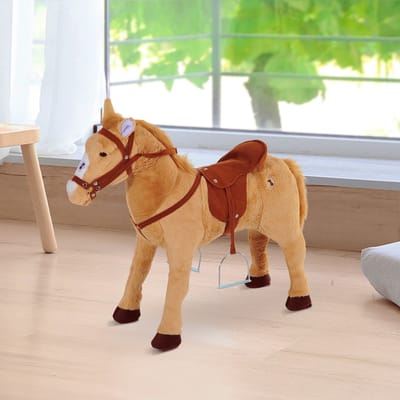 HOMCOM Rijpaard speelpaard pluche paard voor kinderen staand paard met geluid zitting h 48 cm 330-043