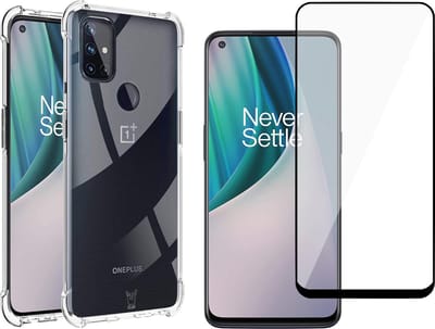 Hoesje geschikt voor OnePlus Nord N10 - Transparant Shock Proof Case + Screen Protector Glas Full