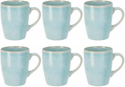 Siaki Koffiemok / theemok Faye - turquoise - set 6x - 340 ml - mokken - kerammiek - tas