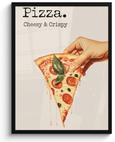 Poster in lijst - Fotolijst 50x70 cm - Posters - Pizza - Kaas - Pepperoni - Posterlijst zwart - Decoratie - Wanddecoratie woonkamer - Muurdecoratie slaapkamer