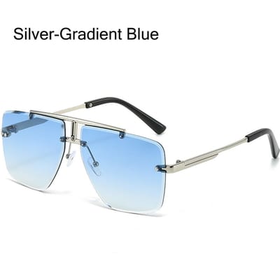 Lunettes de soleil surdimensionnées à double pont Monture carrée sans monture Verres dégradés Lunettes de soleil sans bord Protection UV Lunettes pour hommes white