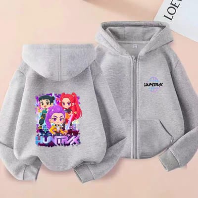 K-pop Demon Hunters Vestes zippées pour garçons filles Anime Mignonnes Vestes à capuche Enfants Mode Automne Vêtements de sport Vêtements pour enfants 140 gray