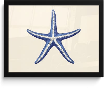 Poster in lijst - Fotolijst 40x30 cm - Posters - Blauwe zeester - Minimalistisch - Beige - Posterlijst zwart - Decoratie - Wanddecoratie woonkamer - Muurdecoratie slaapkamer