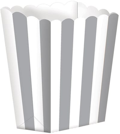 RIETHMULLER - 5 zilver-wit gestreepte popcornbakjes van karton 9 x 13 cm voor filmavond