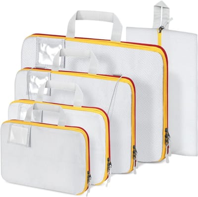 Famanu – Compressie verpakkingskubussen - 5 stuks - uitbreidbare reisorganizers met schoenentas - duurzaam en lichtgewicht - ideaal voor handbagage en koffers - praktisch voor efficiënt inpakken van kleding en schoenen