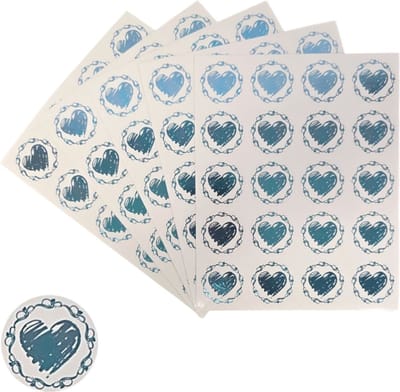200x Transparante Stickers Op Vel - 32mm - Hart Krans Blauw - Serie 2 - Sluitsticker - Sluitzegel - Cadeau Sticker - Hartje Blauw - 200 Stuks