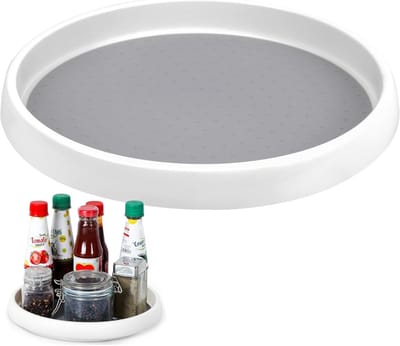 Famanu - Lazy Susan antislip draaiplateau 30 cm, kunststof keukenopslag wit