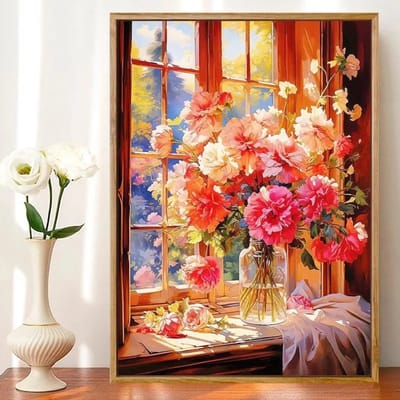 DIY kruissteekborduurpakket/Bloemen in een vaas/gedrukt kruissteekpatroon borduurpakket (frame niet inbegrepen) 50*65CM