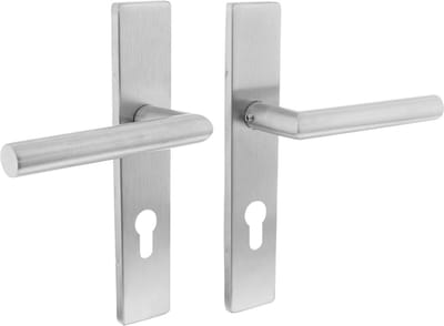 Intersteel Deurkruk Hoek 90° op rechthoekig schild profielcilindergat 72 mm rvs geborsteld
