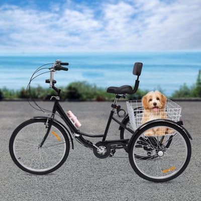 Driewieler Volwassenen - Comfortabele Fiets - Boodschappen Doen - Inklapbaar Frame - 24 inch Wiel - Zwart