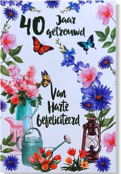 40 jaar Getrouwd! Luxe Robijnen huwelijk wenskaart 40 jarig jubilieum - 12x17cm - Gevouwen kaart inclusief envelop - Huwelijkskaart'