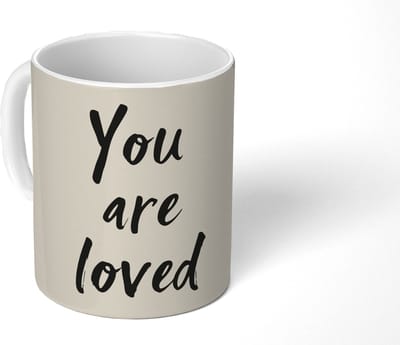 Mok - Koffiemok - Minimalistisch - Beige - Love - Mokken - 350 ML - Beker - Koffiemokken - Theemok