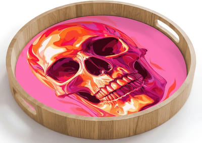 Dienblad rond 40x40 cm - Schootdienblad hout - Felroze - Tanden - Schedel - Borrelplank rechthoek - Plateau houten dienbladen