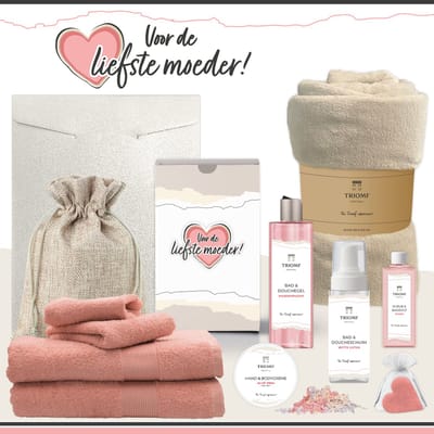 Geschenkset “Voor de liefste moeder!” - 11 producten - 1660 gram | Triomf Original - Giftset voor haar Cadeau Moederdag Luxe Wellness Pakket Vrouw Speciaal Cadeaupakket Bedankt Geschenk Lieve Mama Verjaardag Kerst Kerstpakket Gift Set Crème Roze