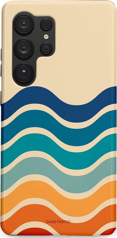 Casetastic hoesje geschikt voor Samsung Galaxy S25 Ultra - Dubbellaagse bescherming - Nostalgische golven - Fashion Case - Zand Petrol Rood Oranje