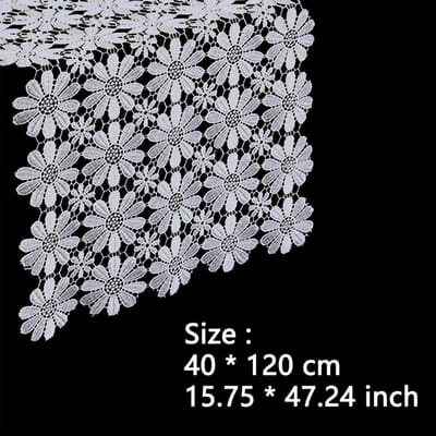 Dailygoods - Tafelloper, polyester met kant, wit met bloemenpatroon, minimalistisch ontwerp (40 x 120 cm)
