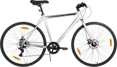 Racefiets – Voor heren en dames – 7 versnellingen / dubbele schijfrem / lichtgewicht frame – Aluminium / Zilver / Maat M (71 cm)